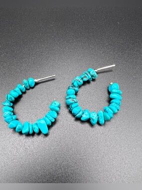 Turquoise Nugget Hoop Earrings